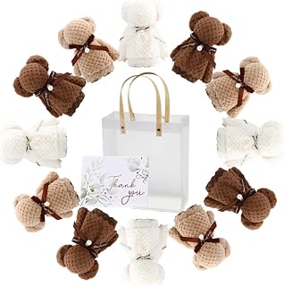 クマさんタオル ショコラカラー 茶 白 濃茶 12個セット プチギフト 3色 メッセージカード ハンカチ お返し 結婚 退職 卒園 卒業 返礼品 プレゼント タオルベア パーティー ハンドタオル 吸水 イベント お楽しみ会 子ども会 (ショコラ調12個 カード付き)