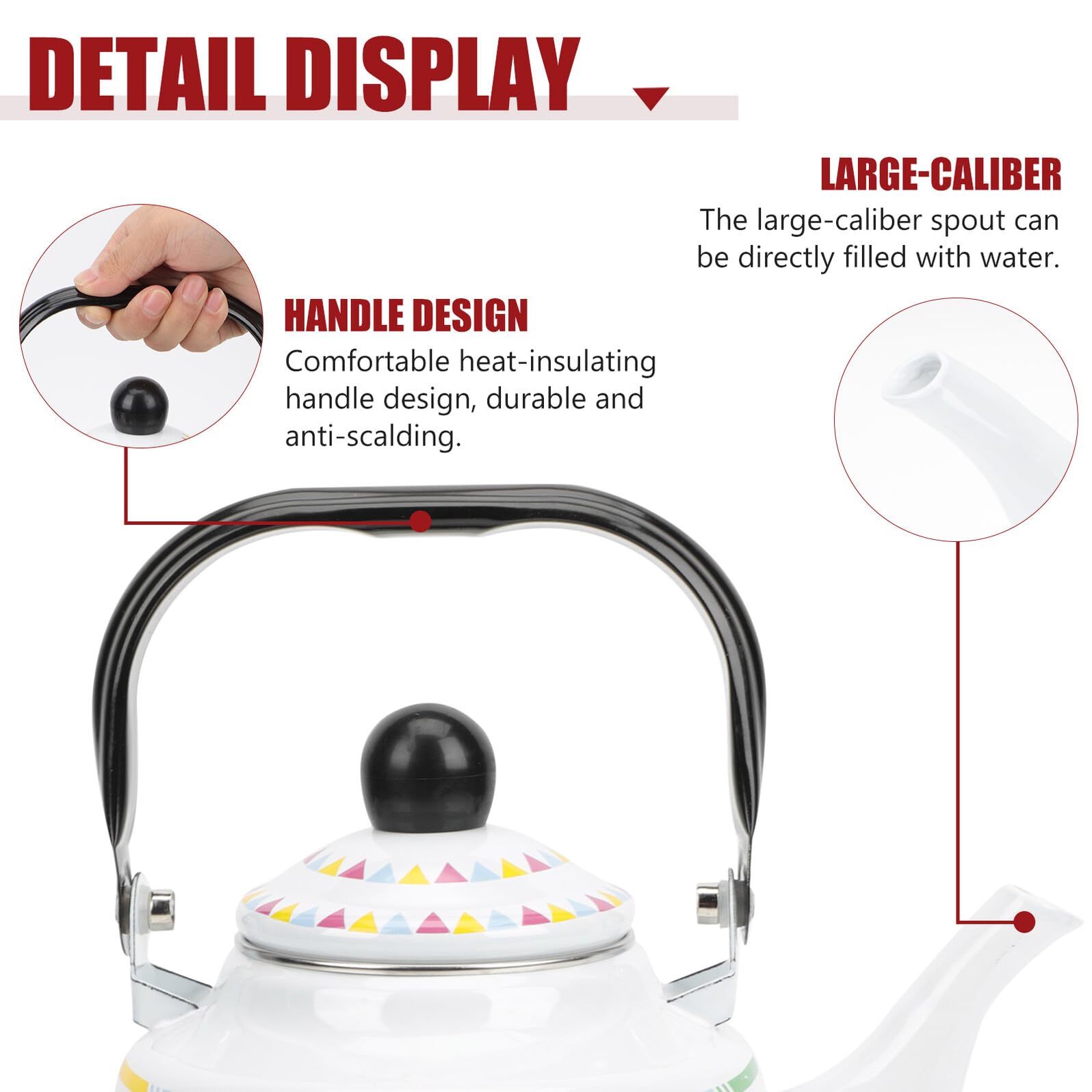 Bollitore da Cucina Smaltato 1,7l Bianco Design Geometrico, Pentola per Bollire Acqua Compatibile Piani Induzione, Teiera Domestica Manico Ergonomico per Uso Quotidiano