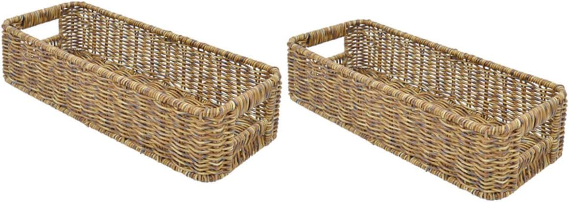 2pcs Capacity Rattan Storage Basket Woven Organizer for Kitchen Bathroom Office Pantry Handcrafted Desktop Storage Containers in Deep