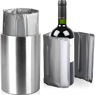 Stimo Weinkühler Edelstahl doppelwandig mit 2x Kühlmanschette Flaschenkühler Rosé Wein Sekt Kühler