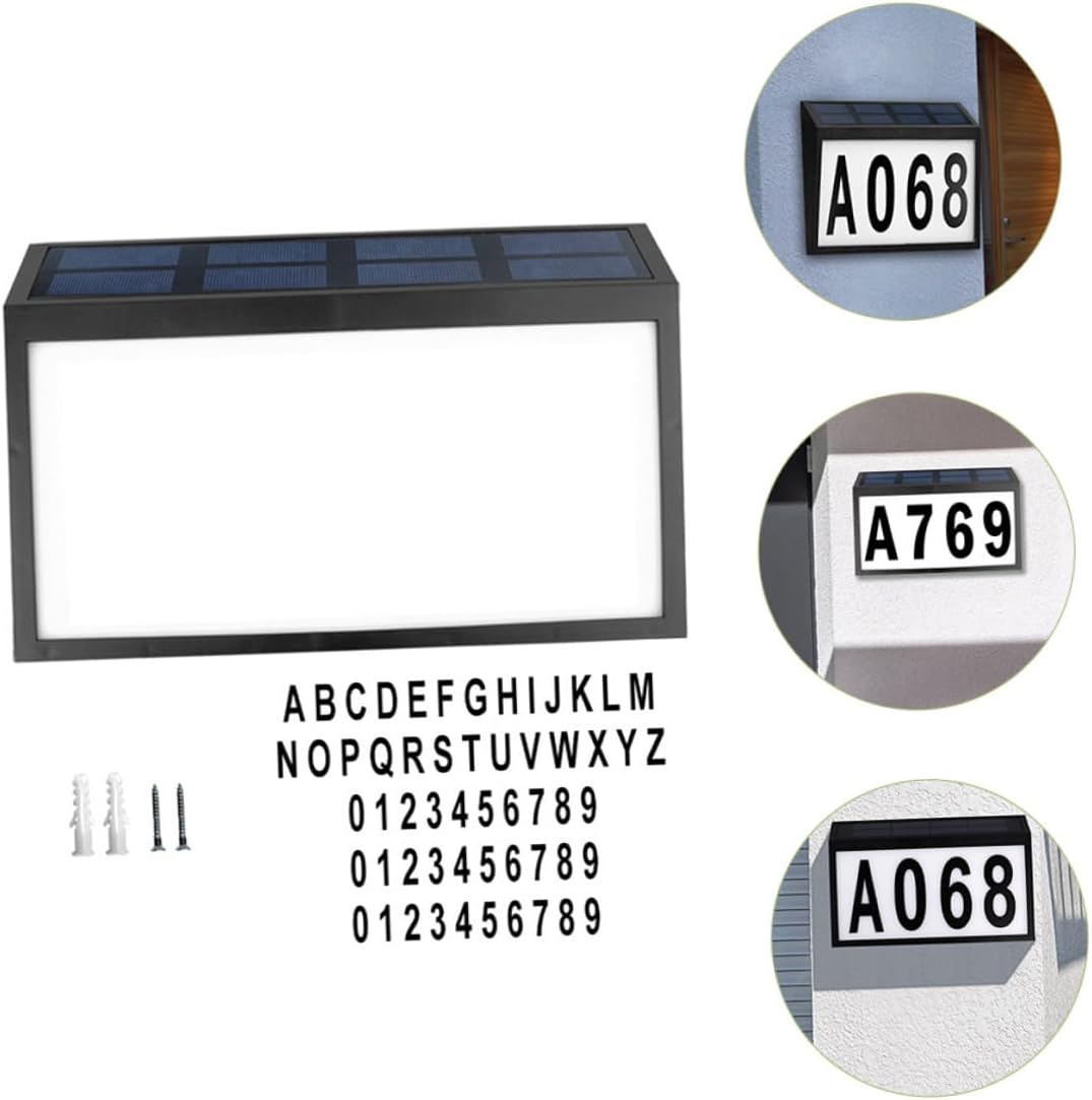 Solar Powered House Number Sign with Letters Numbers Abs Address Lamp White Light for Outdoor Home Garden and Street Use Energy Saving and Easy Alignment