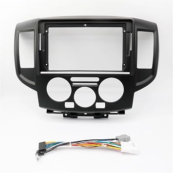 Car Accessory Double Din 9 Inch Radio Plastic Fascia Panel Frame Compatible with Nissan NV200 2010-2018 Dashboard Mount KitBlack Frame Cable