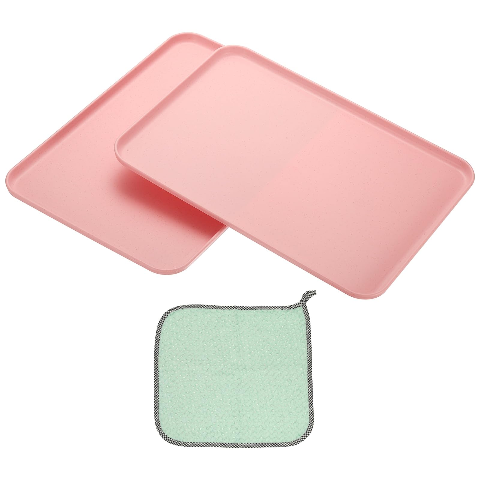 PATIKIL 15x10.6 Plastic Tray, 2 Pack Rectangular Plates Food Tray Wheat Plates Dishes Reusable Dessert Plate Trays with Cloth for Cake Fruits Salad Cupcake Steak Serving Pink
