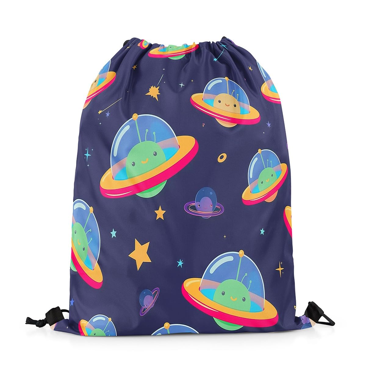 Homewish Cartoon Planet Drawstring Backpack 33 x 40 cm for Sport Gym Swim Yoga Camping,Cute Galaxy Drawstring Bags,Outer Space Draw String Back Bag,Kawaii Starry Sky String Backpack โ image 1