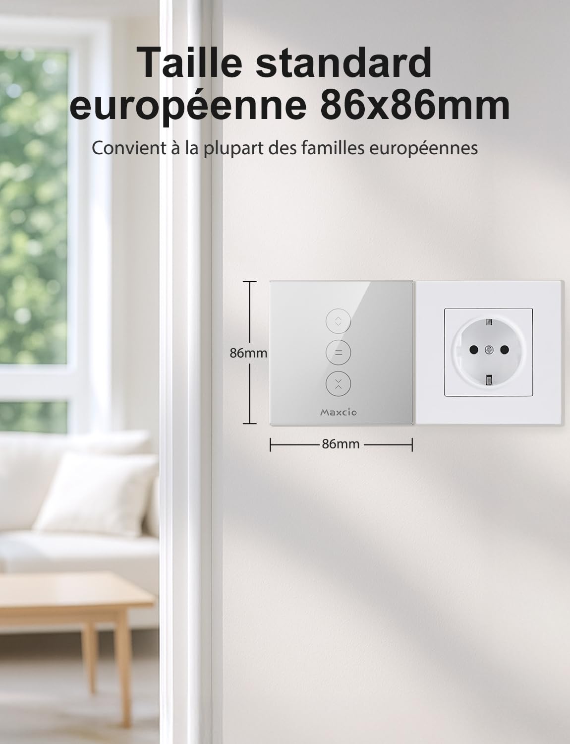 Maxcio Interrupteur Connecté WiFi Volet Roulant Tactile Alexa Argent | Interrupteur Intelligent Pour Rideau Compatible Google Home, Commande Vocale, Contrôle À Distance & Minuterie 4er