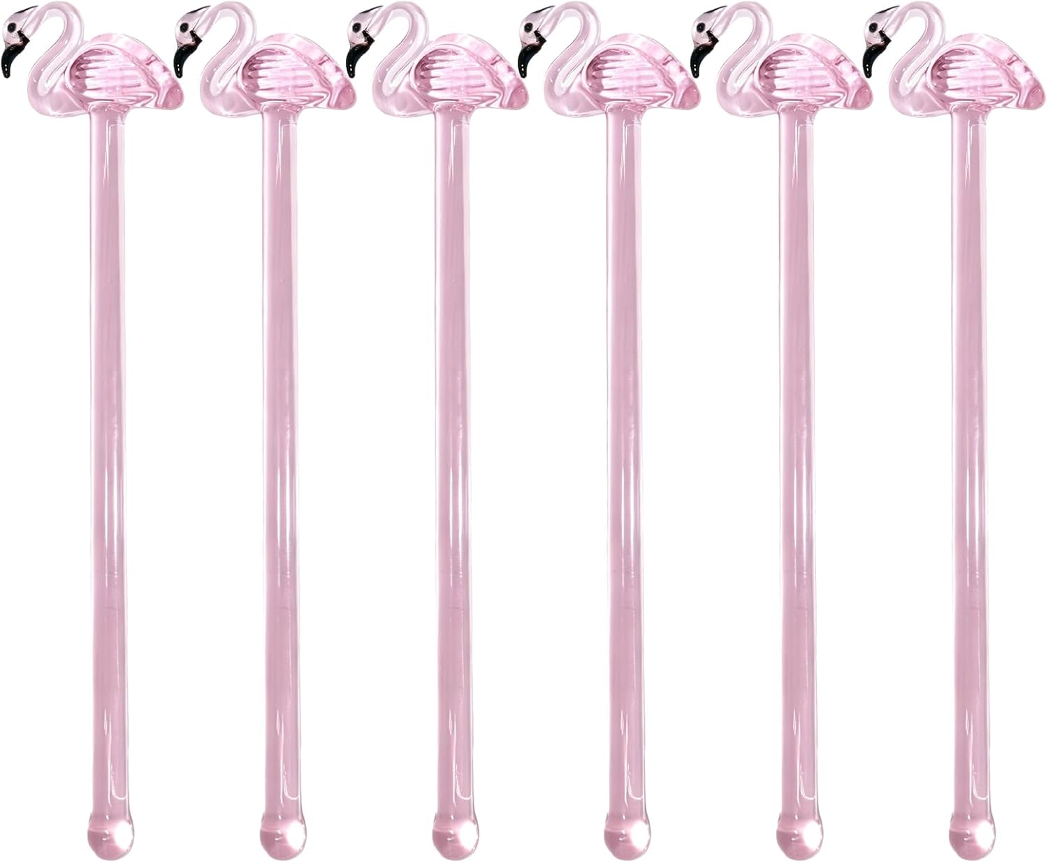Flamingo Glass Stirrers Creative Swizzle Sticks, 6-PCS Cute Swizzle Sticks – Reusable Drink Stir Sticks, Clear Cocktail Stirrers with Pink Flamingo Toppers, Perfect for Tea, Juice & Parties