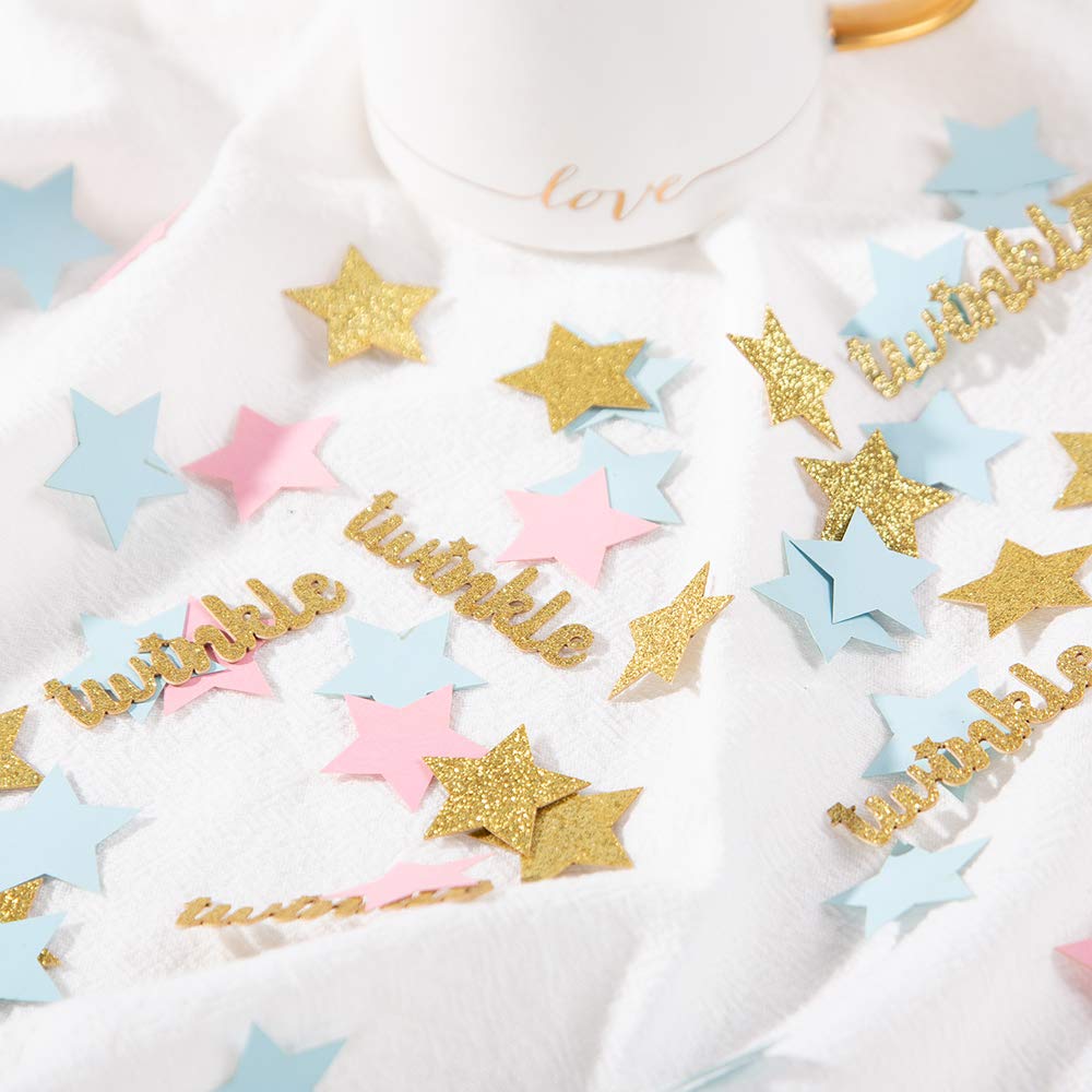 Twinkle Star - Confeti de papel con purpurina para baby shower, revelación de género, decoración de fiesta, suministros de fiesta de cumpleaños de bebé