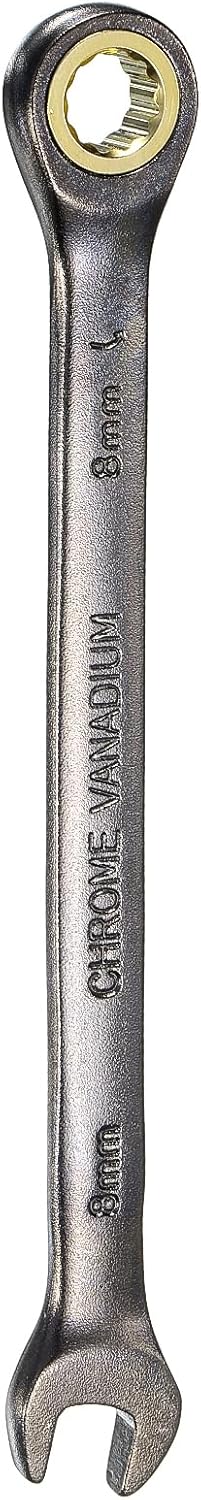 HARFINGTON Ratcheting Wrench 8mm Metric Open End Wrench 90-Teeth CR-V Steel Nickel Plated Fixed Head Combination Ratchet Wrench for Fasteners Nut Bolt