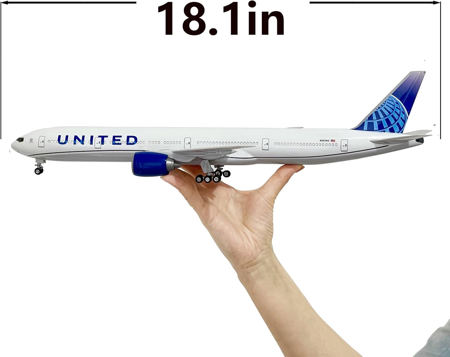 B777-300ER Model Airplane 18.5 Inches Long 1/150 Scale B777 Airplane Model with LED Lights and Airport Scene Accessories Ideal Display and Gift