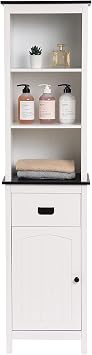 LuxenHome Freestanding Storage Cabinet, Bathroom Tall Cabinet with Doors and Shelves, Free Standing Linen Tower, Home Storage Furniture,White