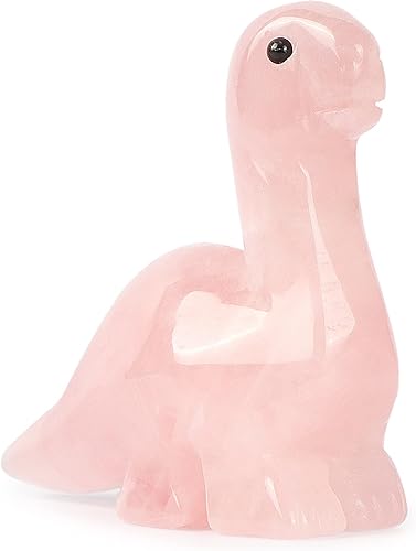 Artistone Figura de dinosaurio de cristal de cuarzo rosa tallada a mano, figuras de dinosaurio lindas realistas, estatua de animales, decoración