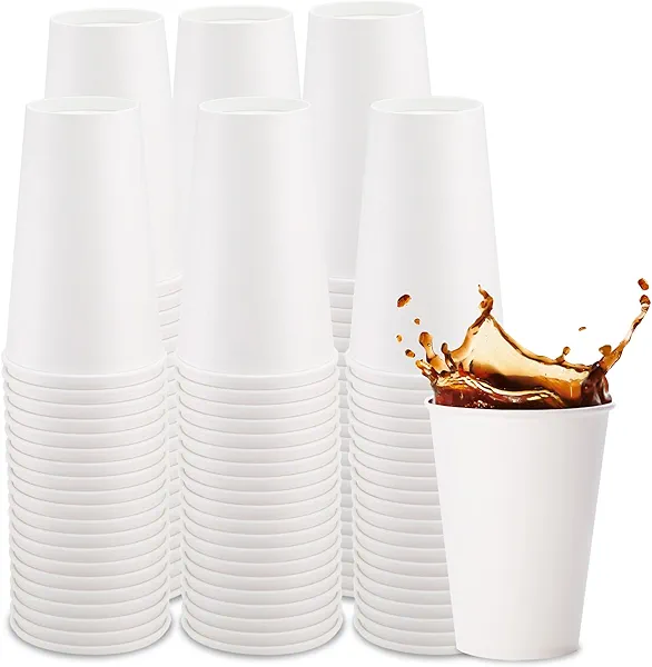 Freshware Coffee Cups 16 oz [100 Pack] Disposable Paper Cups for Hot or Iced Coffee Cup, Slushie Cup, Milkshakes, Smoothies, and Tea