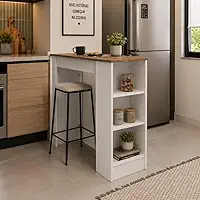 Bancada de Cozinha Ilha Gourmet Americana 2 Prateleiras 90cm Linha Bologna Cor Branco/Mel - Mademovel