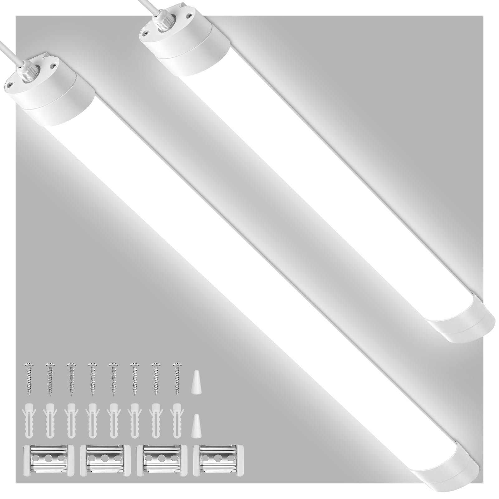 LED Batten Light 5FT 150cm(60+90cm),6500K Daylight Linkable Tube Lights,50W 6000LM Super Bright Strip Lights,IP65 Waterproof Ceiling Light Strip for Garage,Office,Kitchen,Shed,Basement,Workshop
