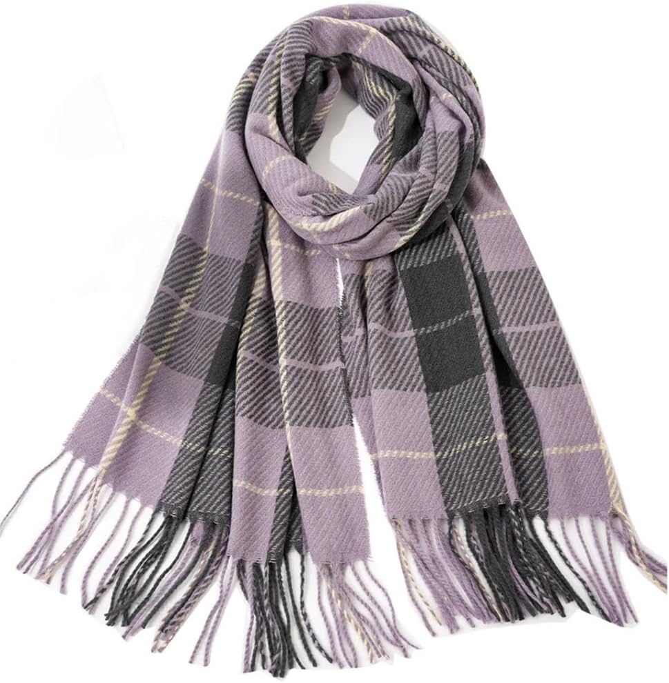 Women's Multicolosr Thicks Velvest Grids Wars and Sofst Long STassel Scarf Shawl
