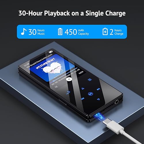 Miniatura 4 de Reproductor MP3 de 64 GB con Bluetooth 5.0 mejorado, reproductor de música sin pérdida con altavoz HD, pantalla de 2.4 pulgadas, botones táctiles,