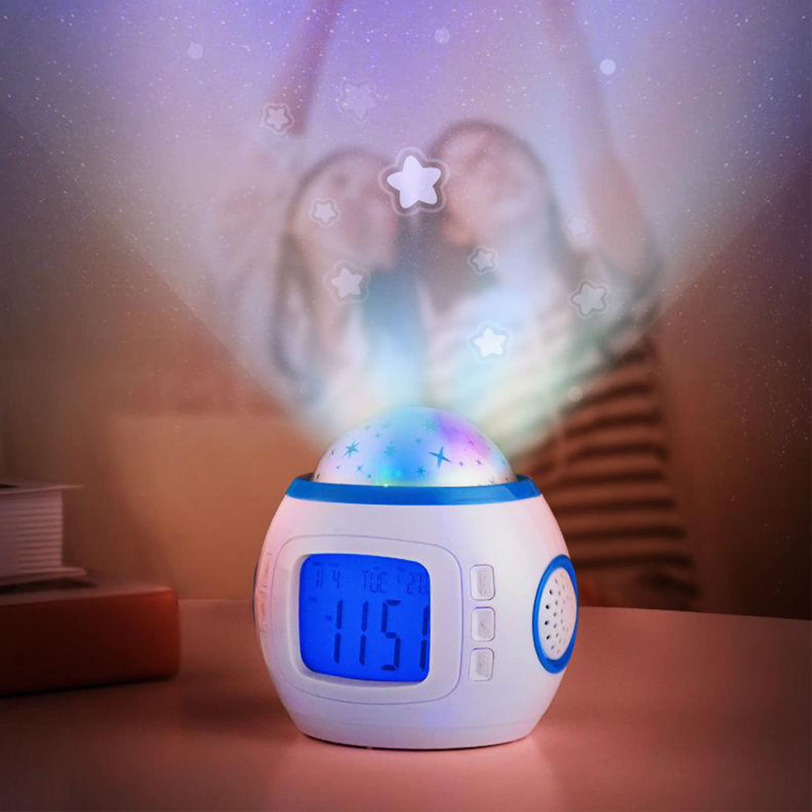 GYZOUKA LED Projection Alarm Clock 4.1 x 4 x 3.2in Sky Projector Digital Alarm Clock Projection Light Clock with Music Thermometer Calendar