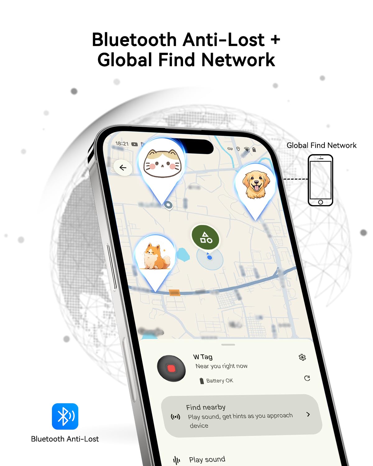 Targhetta localizzatore per cani e gatti con supporto per collare in silicone, funziona con Apple Find My e Android Find Hub, localizzatore Bluetooth impermeabile IP65 (bianco, 2 pezzi)
