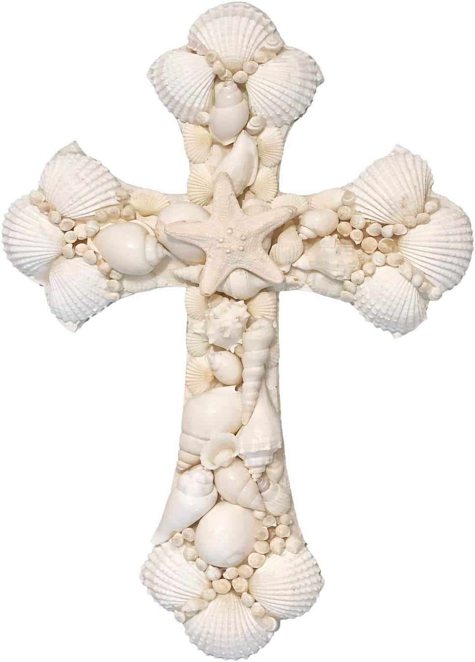 Seashell Cross Wall Decor – 12x8 Inch Handmade Religious Wall Art with Starfish, Abalone & Seashell Accents – Wall Mount Decorative Coastal Christian Cross for Wall & Room Decor by SassyXpressions