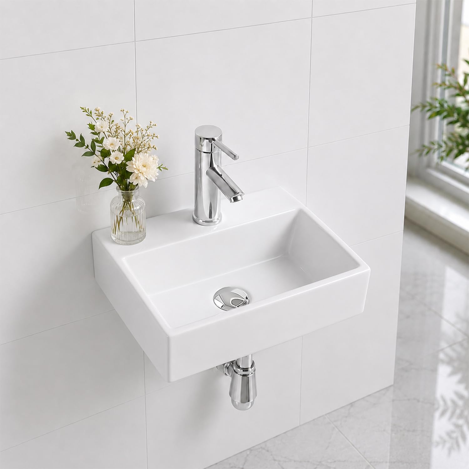 Belofay White Wall-Mounted Bathroom Sink Basin – 30X12x39cm Modern Ceramic Wash Basin With Scratch-Resistant Gloss Surface – Square Sink Basins For Cloakroom, Vanity Cabinet, And Bathrooms
