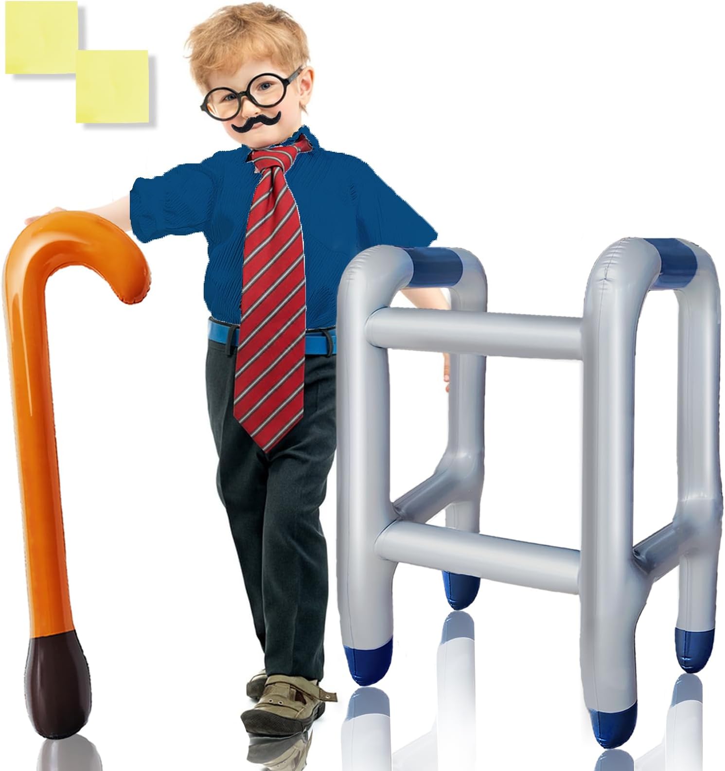 2 Pcs Inflatable Walker and Cane Costume Prop Set,Old Age Lady Man Costume Accessories for 100th Day of School,Retirement Gag Gift Party Decoration,Birthday,Kids with 2 Pcs Repair Stickers
