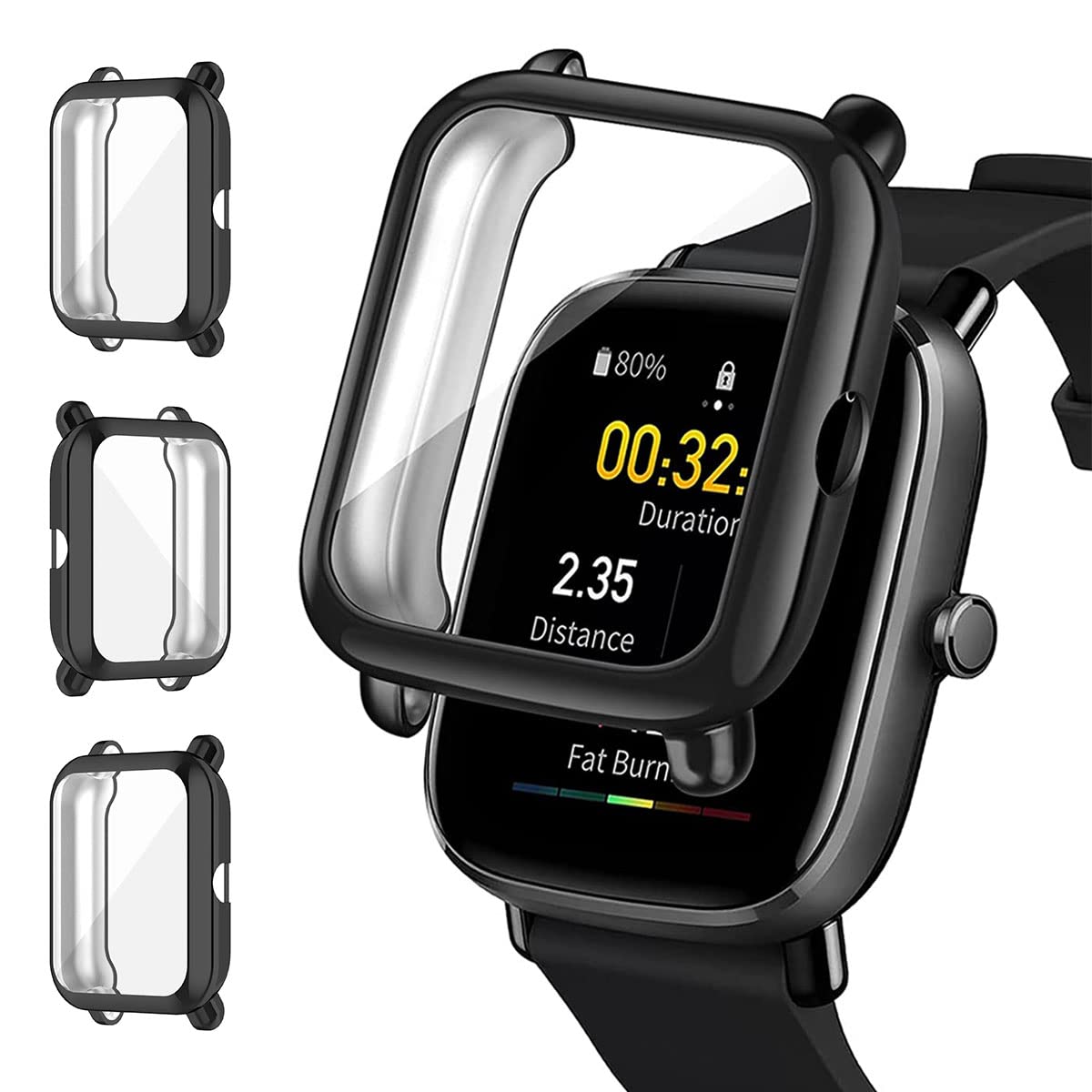 YellowCult Engineered Soft TPU Cover Case for Amazfit Bip U Pro/BIP U/GTS 2 Mini/Bip S/Bip S Lite/Bip/Bip Lite Smart Watch (Body & Glass Protection|Flexible|Silicone|Moon Black) - Case Only (B0BJ47ZPTW) Amazon Price History, Amazon Price Tracker