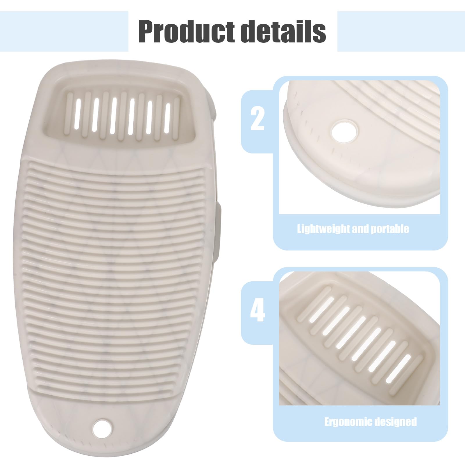 2 Stück Waschbrett aus Kunststoff in Grau, Robustes Wäschebrett | Ergonomische Form, Angenehmer Griff, Platzsparend Verstaubar, für Reise und Küchenspüle