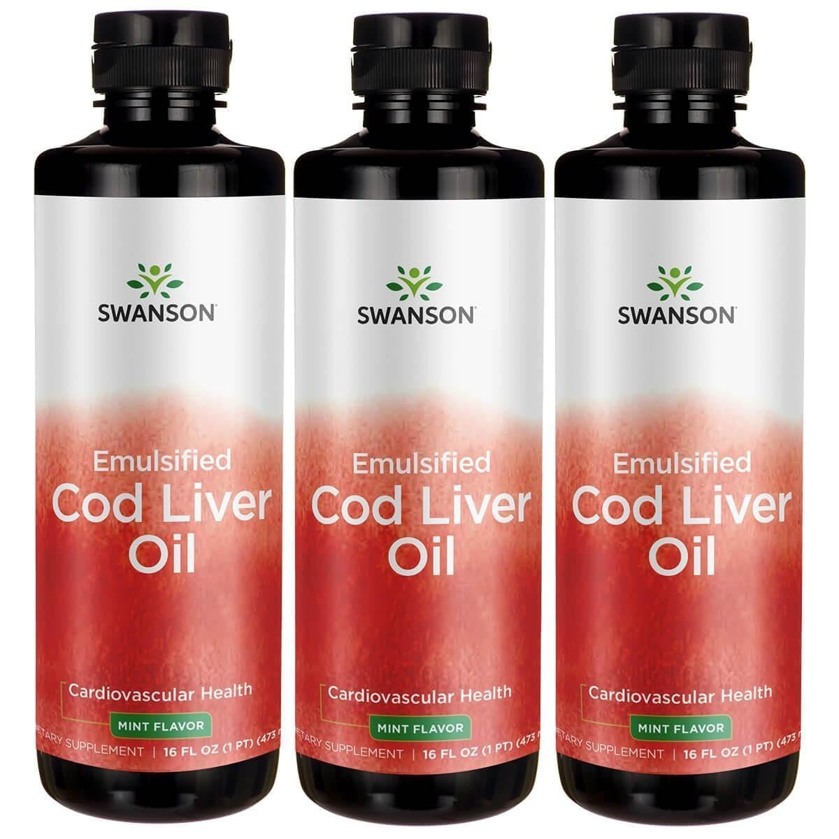 Swanson Emulsified Cod Liver Oil, Mint Flavor, 16 fl oz Liquid, 3 Pack 16 Fl Oz (Pack of 3)