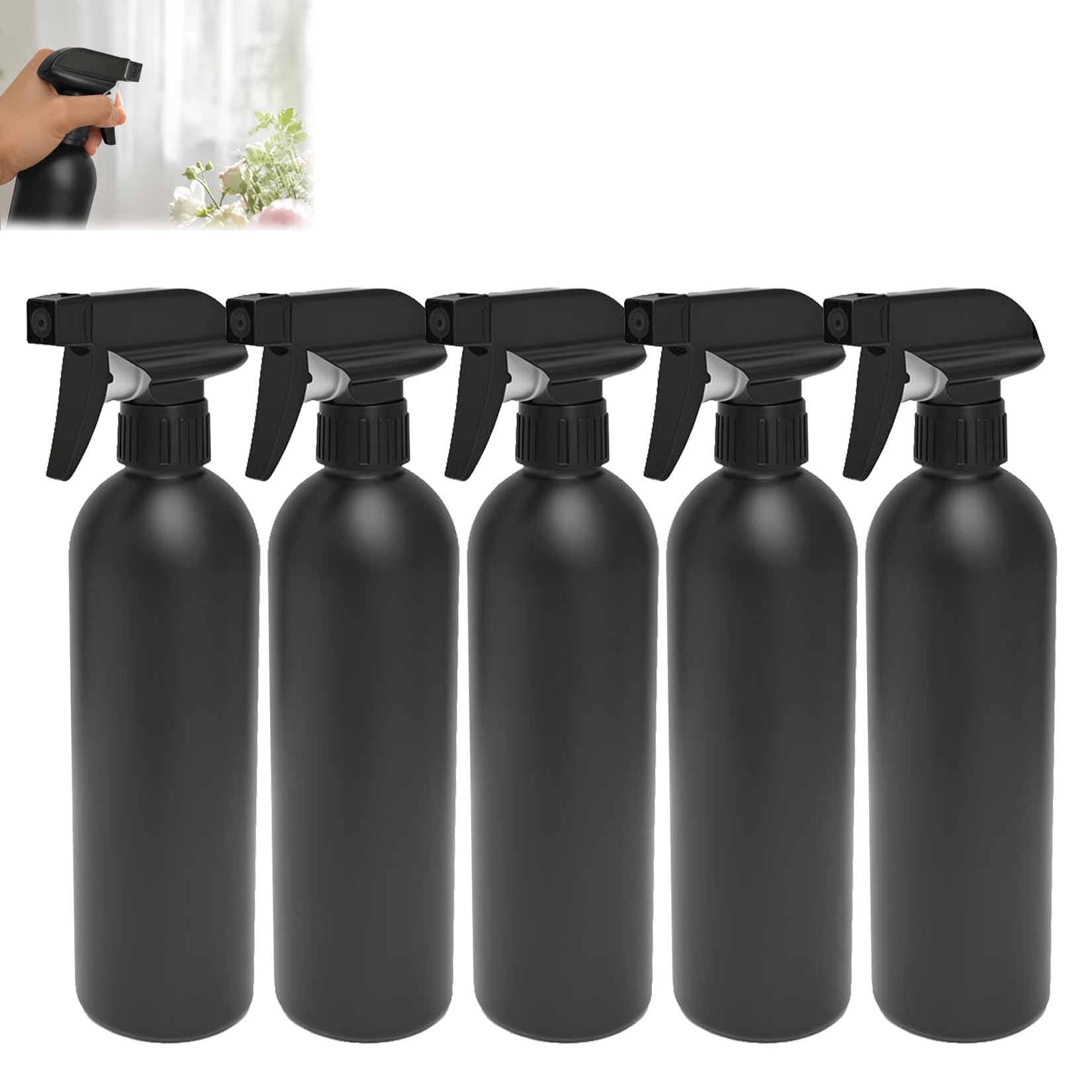 ShiLiuYiDaLe 5 Pcs Spray Bottles for Cleaning, 500ml Hair Water Spray Bottles, Adjustable Refillable Plastic Empty Plant Mister Sprayer Bottle Atomizer for Home Gardening Plants (5 Pcs - Black) — image 1