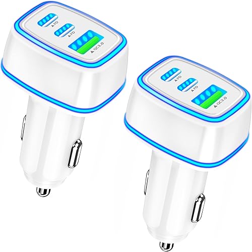 USB C Car Charger, KYOHAYA 2Pack 3-Port 67W Dual USB-C&USB-A Car Power Adapter PDQC3.0 Type-C Fast Car Charging Cigarette Lighter for iPhone 1616