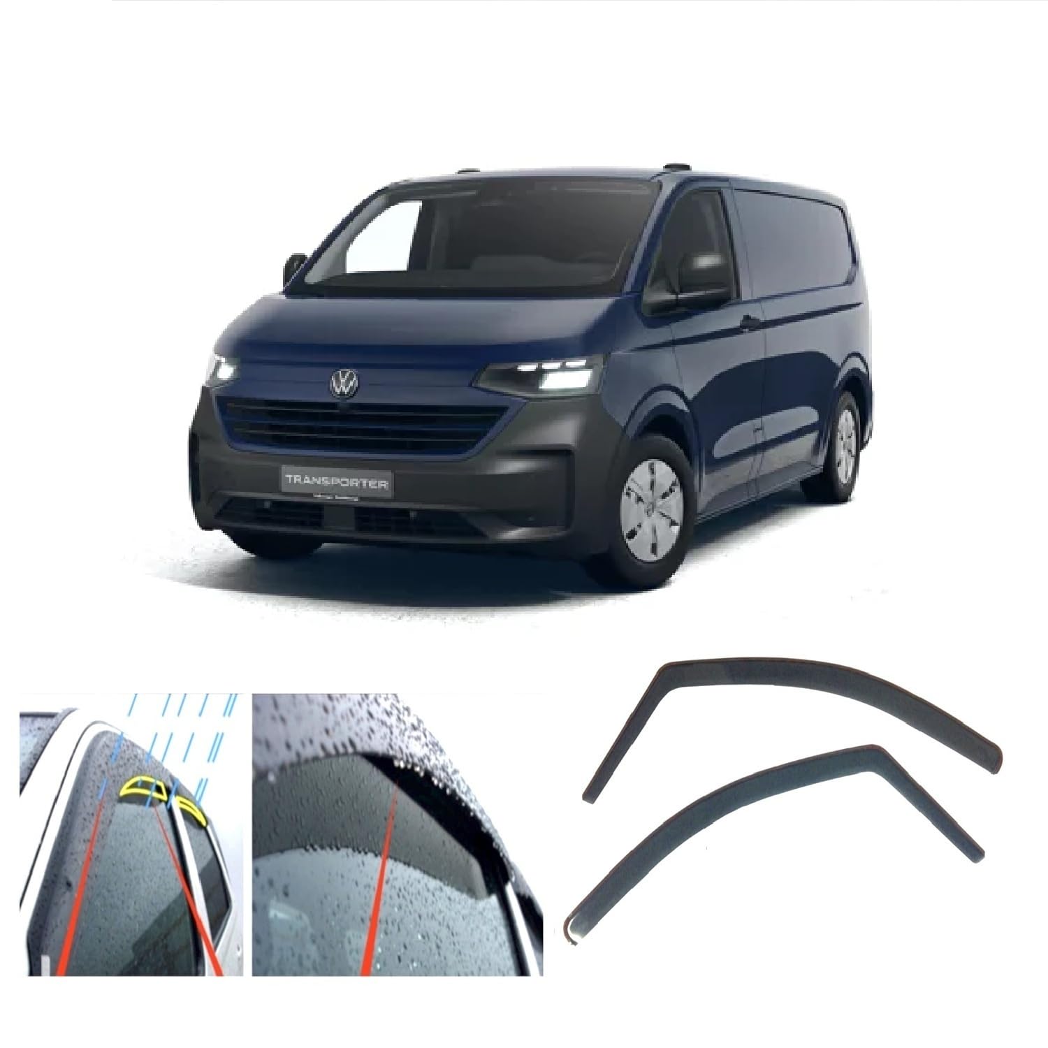 2x Windabweiser für Ford Transit/Tourneo CUSTOM II für Volkswagen TRANSPORTER/CARAVELLE (T7) 2024 2025 2026 2027 Acrylglas Seitentür Fenster Wetterschutz Regenschutz