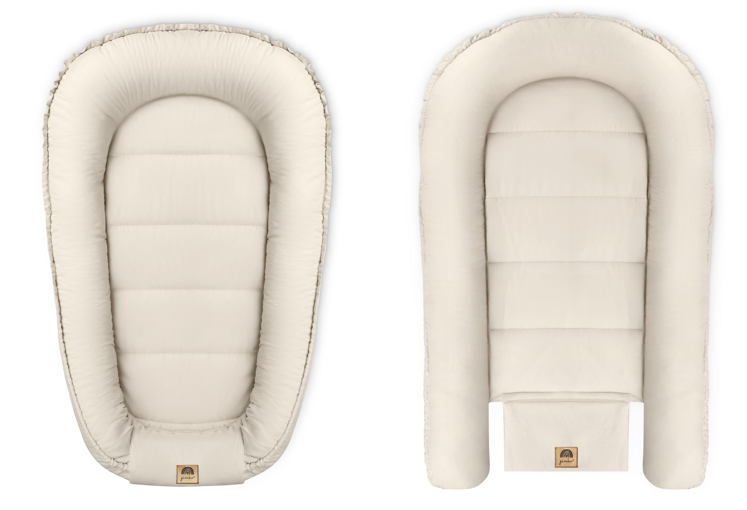 PIMKO Babynest Babynestchen für Baby Kuschelnest 2-seitig Babykokon für Säuglinge und Neugeborene Babynestchen 100% Baumwolle Nestchen geeignet für Zuhause 55 x 90 cm (Beige mit Klappe)