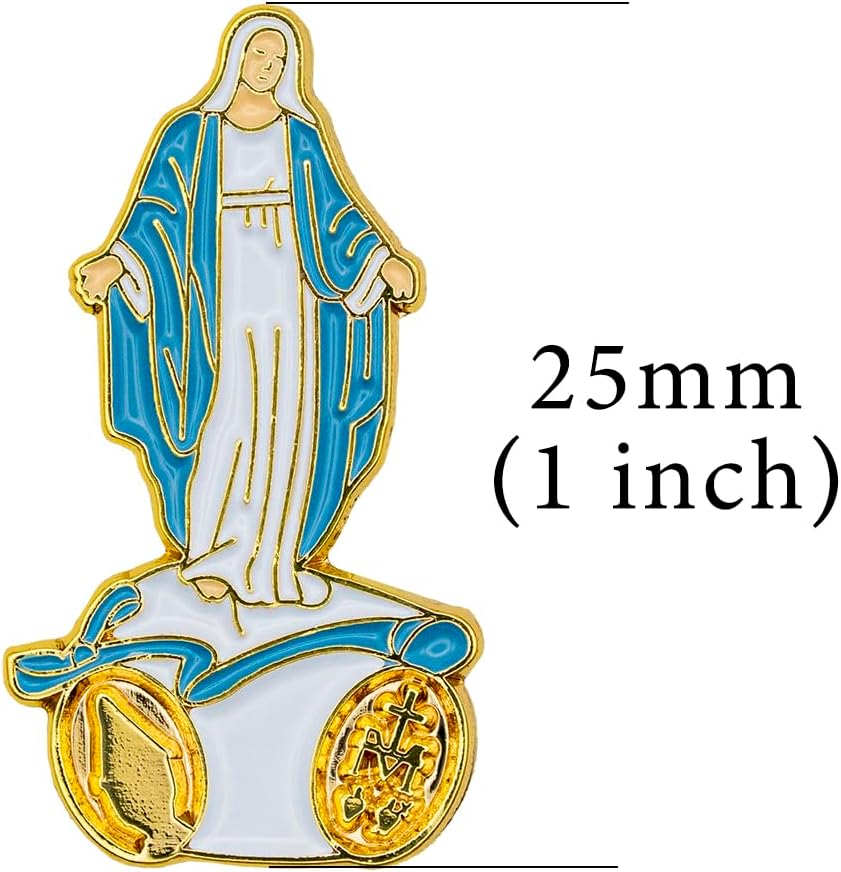 Catholic Town Lady of Grace Lapel Pin, Small Gold Tone with Color (VMP-G) - Image 3