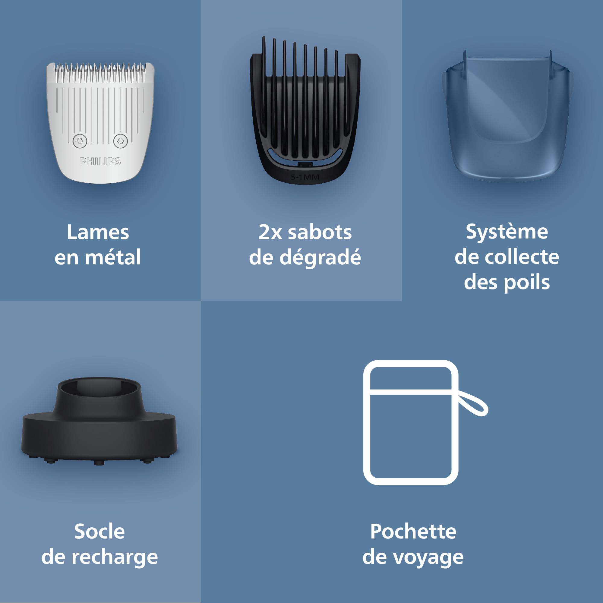 Philips Tondeuse à barbe série 5000 - Lames en métal auto-affûtées, 40 hauteurs de coupe réglables, Technologie BeardSense, Système collecte des poils, 100% étanche, Pochette, Modèle BT5785/30