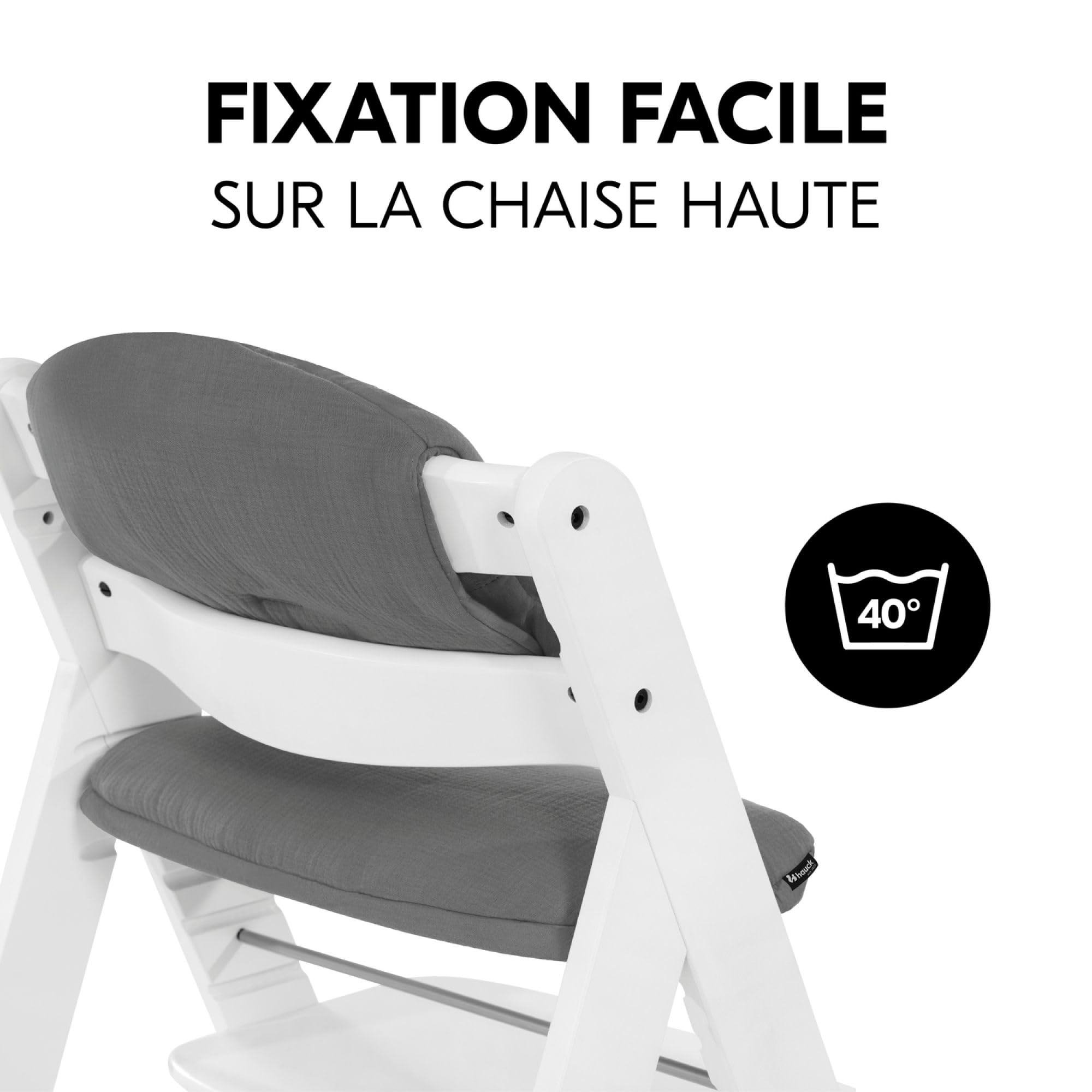 hauck Highchair Pad Select, ciemnoszary muślin - poduszka dla dzieci w wieku 6-36 miesięcy - Akcesoria, kompatybilna z krzesełkiem dla niemowląt Alpha+, beta+ i Arketa - antypoślizgowa i miękka