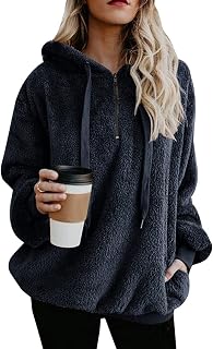 Womens Fuzzy Sherpa Hoodies Pullover Zip Fleece Sweatshirt Outwear