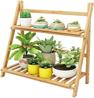ガーデンラック フラワースタンド 2段3段 4段 室内 屋外 園芸ラック ガーデニング 天然竹製 多機能収納ラック 花棚 植物棚 盆栽棚 花台 鉢植え バルコニーフラワーラック多層屋内折りたたみ床置き植木鉢ラックリビングルームホームシンプルな収納ラック (2段 60cm)