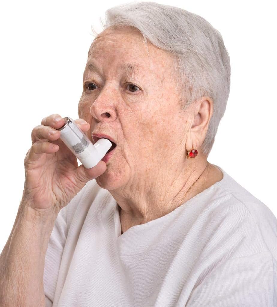 12" Old Lady with Asthma Inhaler Wall Decal Removable Fabric Vinyl Peel & Stick Wall Sticker Senior Woman - 12" Tall x 10" Wide
