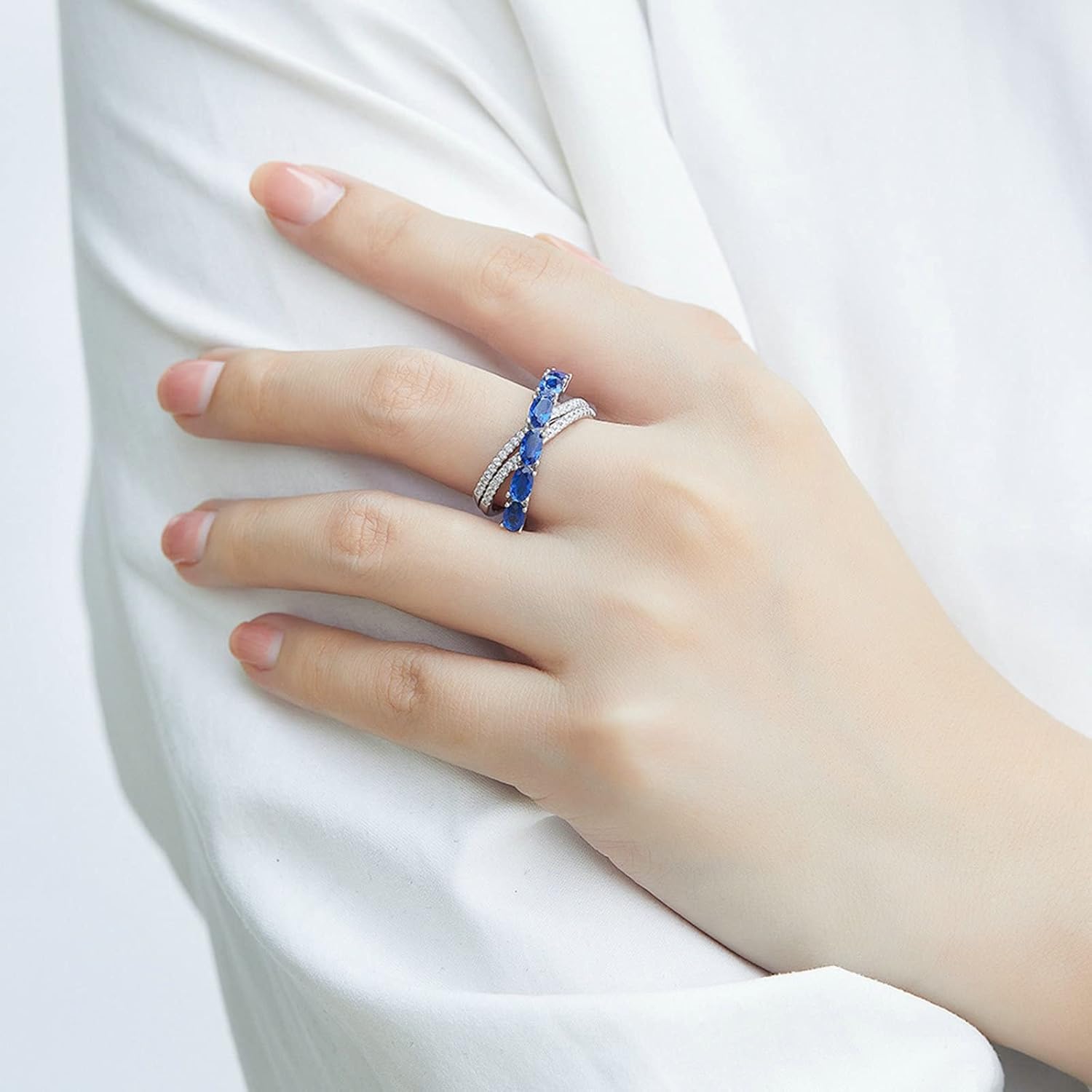 925 Silver Rings for Women Silver Wedding Rings for Women Blue and White Cubic Zirconia Womens Ring Trendy Size 5-10
