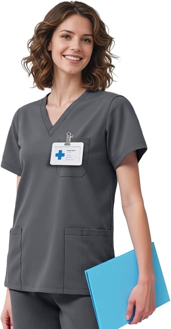 Scrub Top for Women, 4 Pocket V-Neck Scrub Tops Women Workwear, Premium 4-Way Stretchy Medical Top