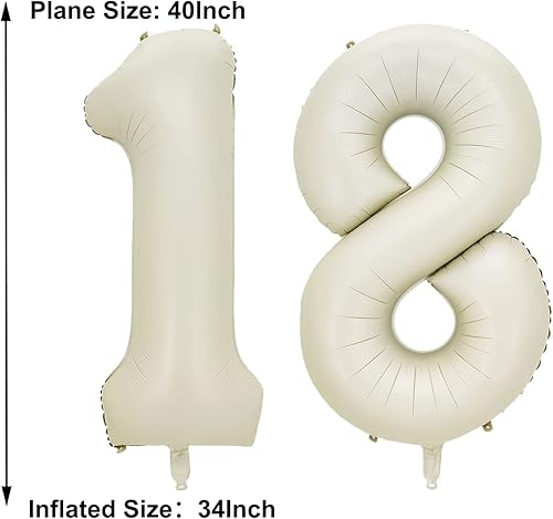 Miniatura 2 de Globos de 40 pulgadas color beige crema con el número 18  Color nude Champagne Kalisan Big Giant Jumbo Large Number Foil Mylar para suministros de