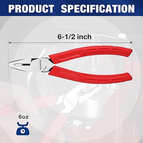 Miniatura 8 de WORKPRO Alicates extractores de tornillos Linesman S de 6.5 pulgadas (alicates combinados) con mordazas antideslizantes únicas, herramienta de