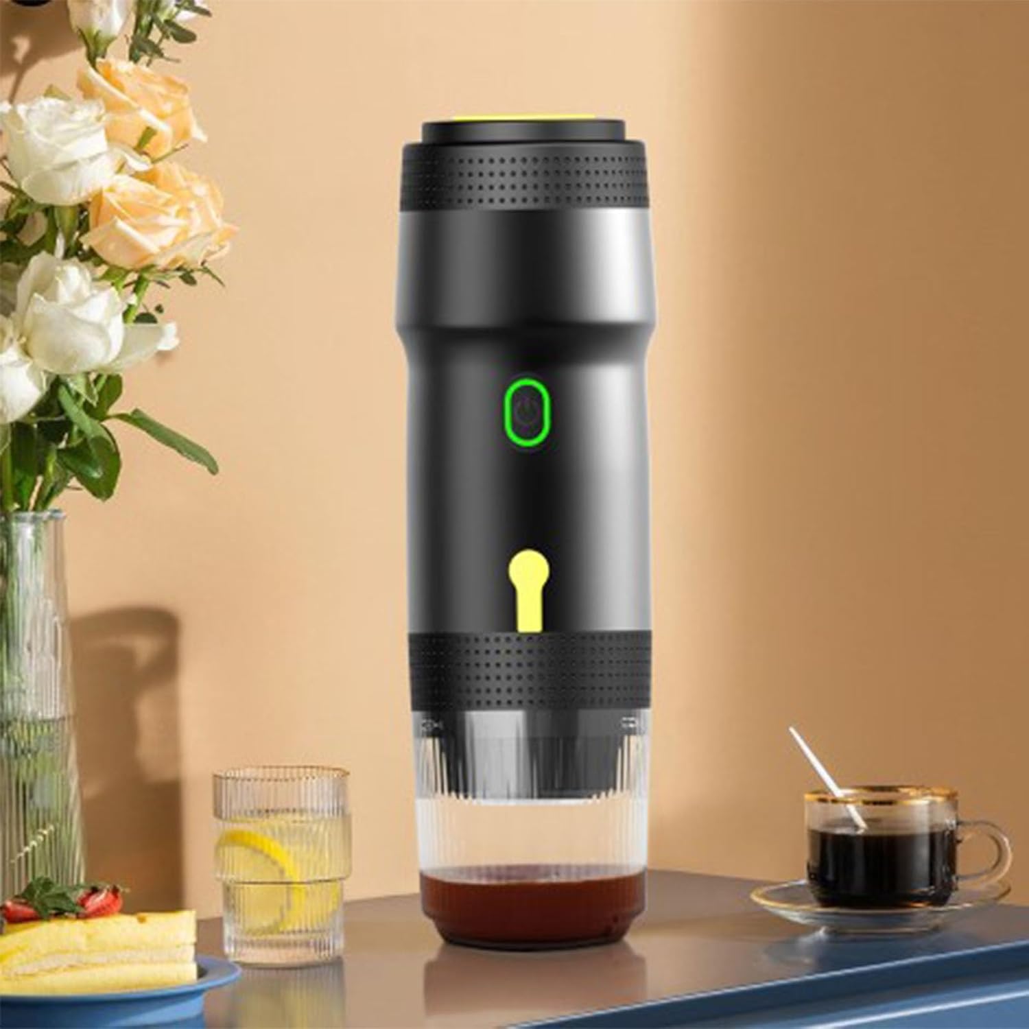 Asixxsix Portable Electric Espresso Machine, 20 Bar Cordless Self Heating Car Coffee Maker, Electric Travel Espresso Maker for Capsules & Ground Coffee for Office Travel Camping Outdoors