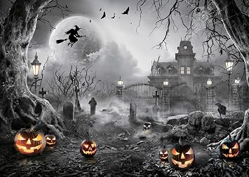 Halloween Photo Backdrop 7x5ft Pumpkins Witch Full Moon Spooky Photography Background Halloween Photo Bbooth Prop Trick or Treat Backdrop