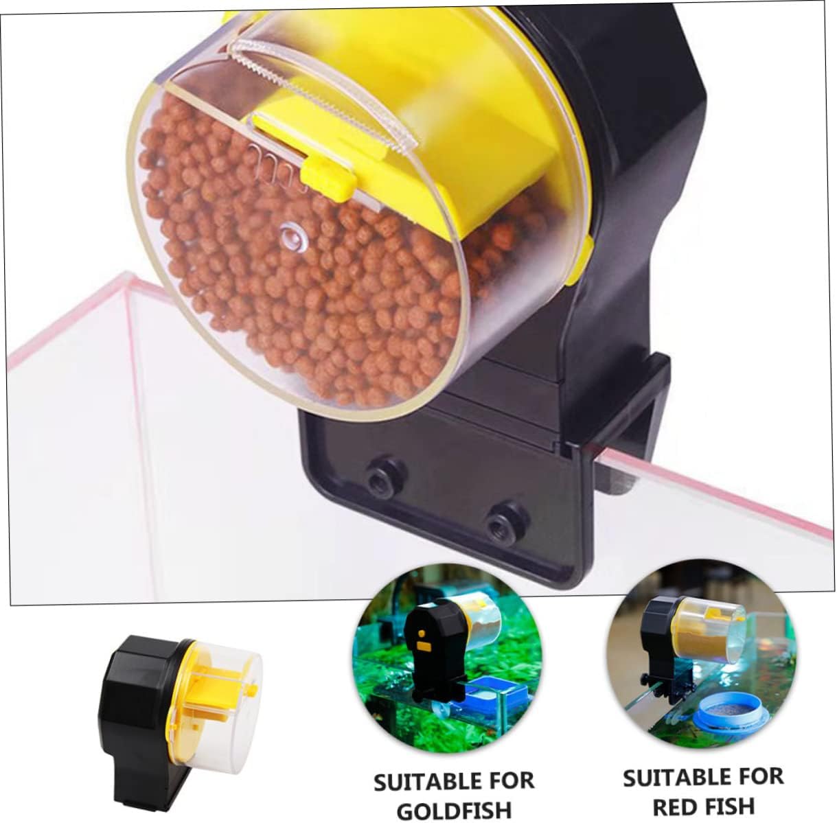 Happyyami 1set Automatic Fish Feeder for Aquarium Timer for Vacation Feeding and Design for Pellet Stick and Flake Food for Freshwater and Fish Tanks