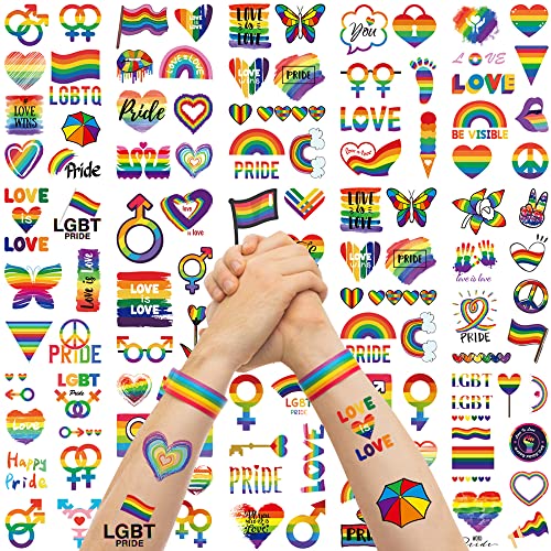 20 Sheets Pride Temporary Tattoos Lgbtq Rainbow Flag Tattoo Stickers Gay Face Makeup Paint Body Markers Waterproof Bulk Stickers Men Women Large Party Festival Accessories Decorations Stuff #TOP24