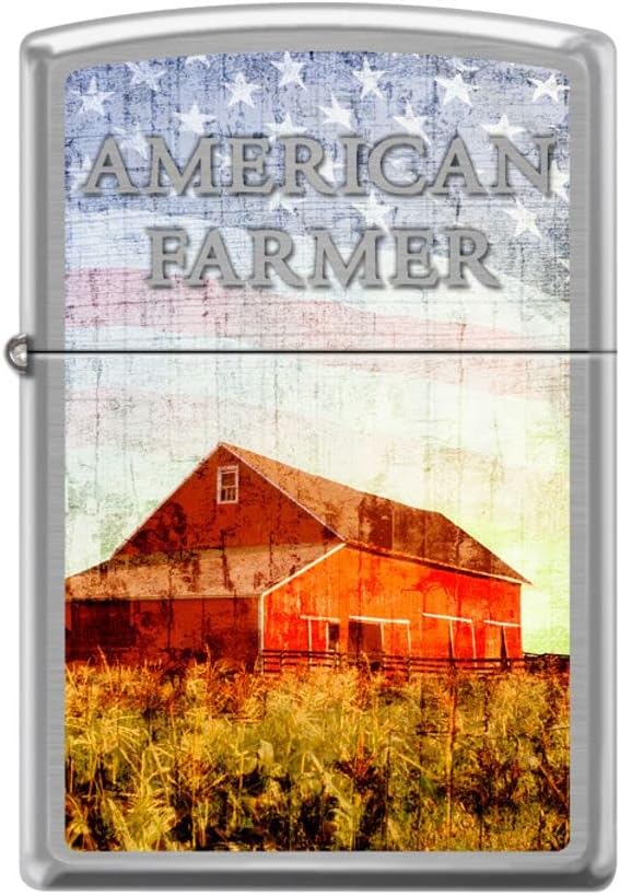 Zippo Lighter- American Farmer USA Flag Brushed Chrome Windproof Lighter #Z5193