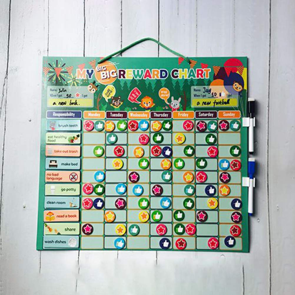 Tabla de Tareas de Comportamiento de Recompensa Magnética Calendario Amplio Magnético con Marcadores y Comportamientos de Borrado en Seco (Verde)