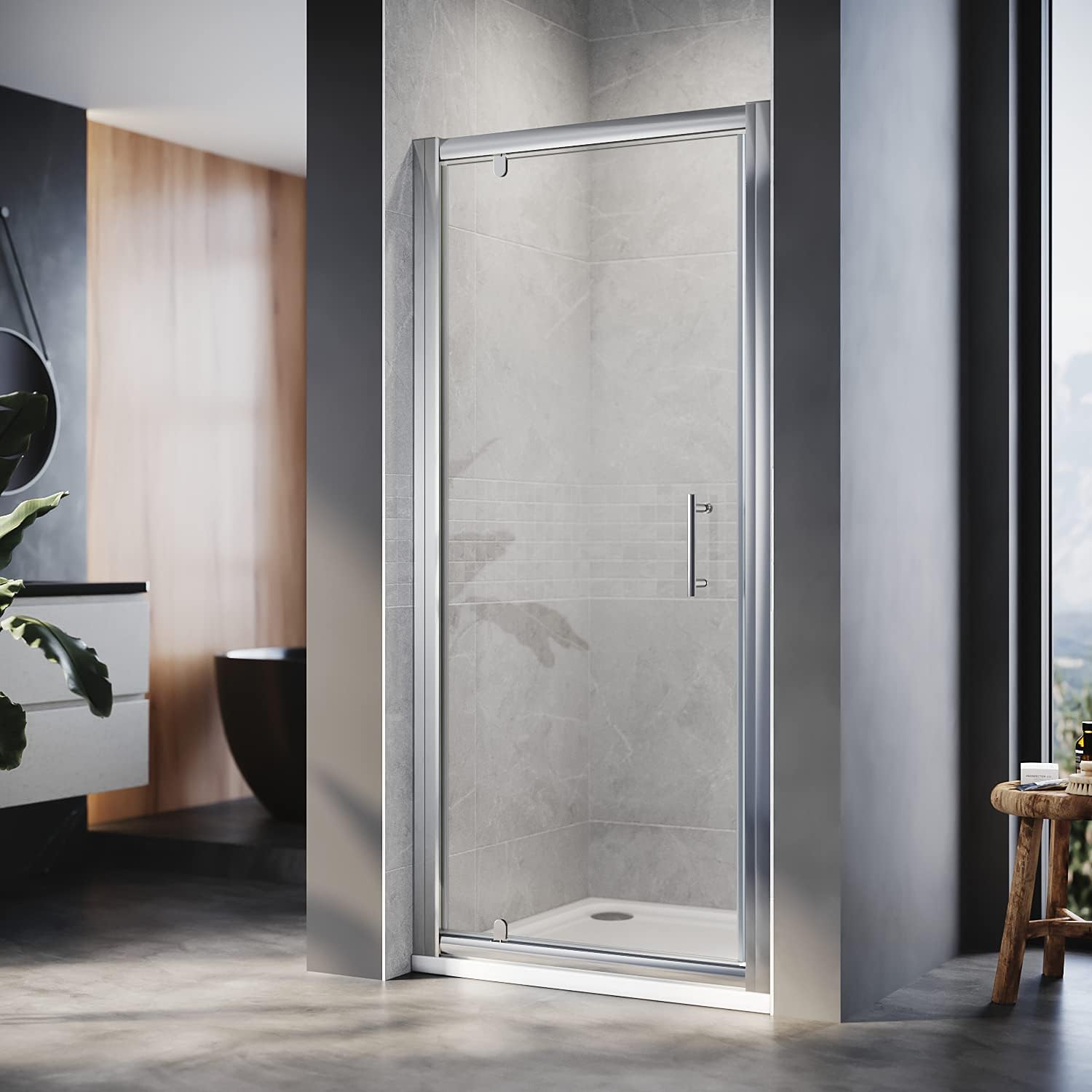 ELEGANT 900mm Pivot Hinge Shower Enclosure 6mm Glass Reversible Cubicle