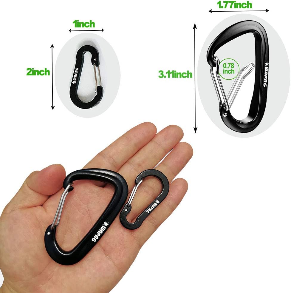 WAPAG Carabiner Clip, 12KN / 2645lbs 7075 Aluminum Heavy Duty Caribeaners, Small Carabiner for Sports & Outdoors, Hammock, Camping, Hiking, Key (2Black+2Orange) : Sports & Outdoors
